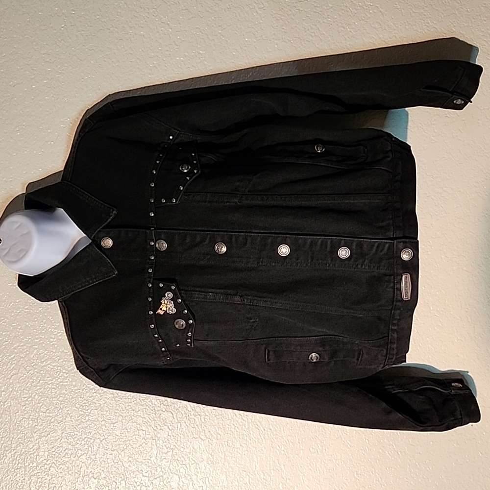 HARLEY DAVIDSON Women’s Black Studded Denim Jacket CA 03402 100% COTTON